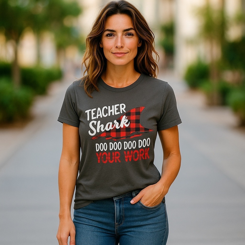 Teacher Graphic T-shirt Shark Do your homework gray small